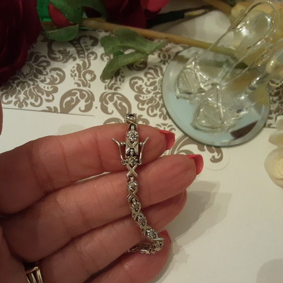 VINTAGE 925 SOLID STERLING SILVER CZ LOVE & KISSES TENNIS BRACELET - Picture 7 of 12